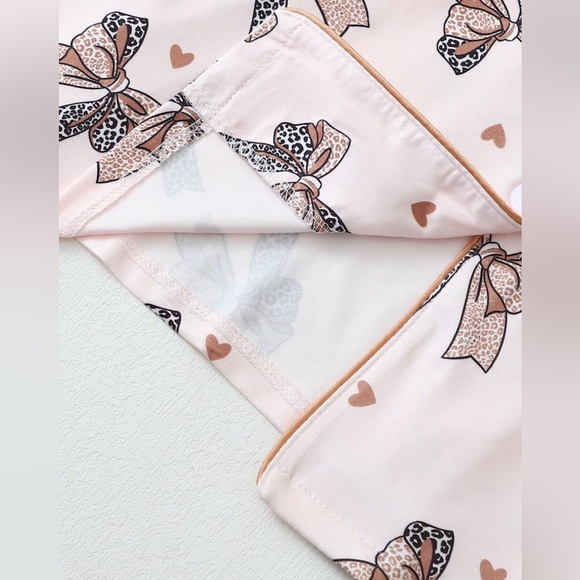 Elegant Leopard Bow print Loungewear Pajama Set New Boutique Soft Stretchy Comfy - Picture 5 of 8